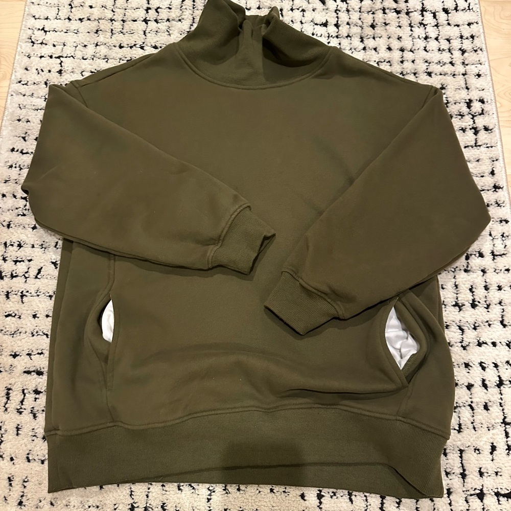 Olive Green Mock Neck Pullover Sweatshirt